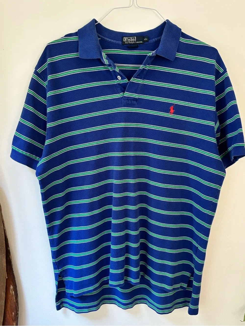 Polo Ralph Lauren XL Blue Green Striped 100% Cotton Polo Shirt